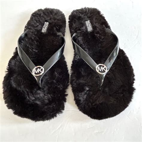 michael kors fuzzy flip flop slippers|Michael Kors slippers clearance.